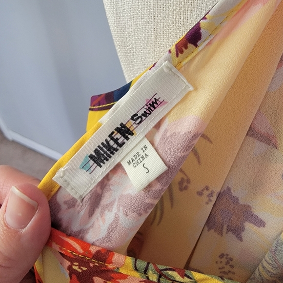 Gorgeous yellow floral slip dress with side stripes by Miken. Sz S. Worn once. - Picture 3 of 4